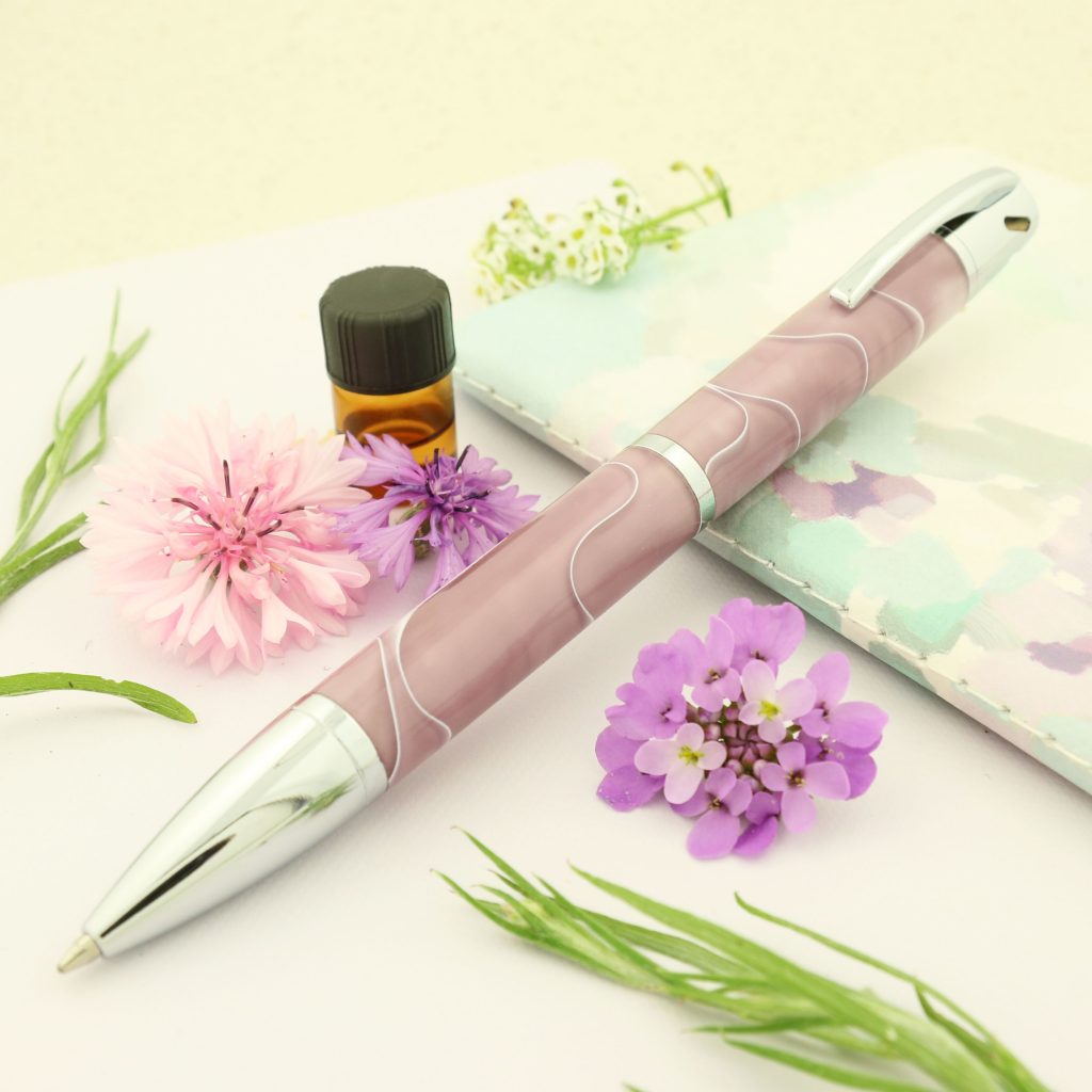 lavender and silver chrome custom aromatherapy wedding pen kit for bridal party gift bridesmaid proposal