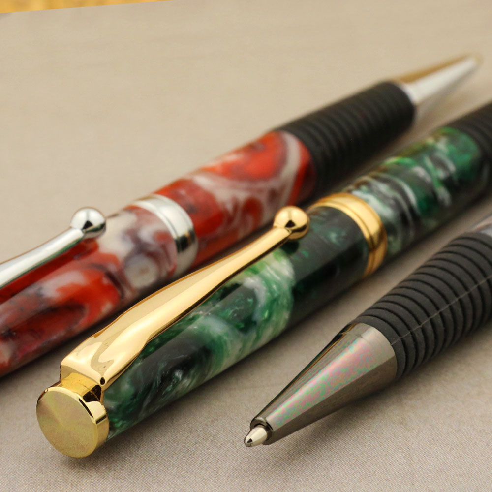 Budget Comfort pen turning kit for wood turning lathe with acrylic pen blanks green gold silver red for wedding guest favours