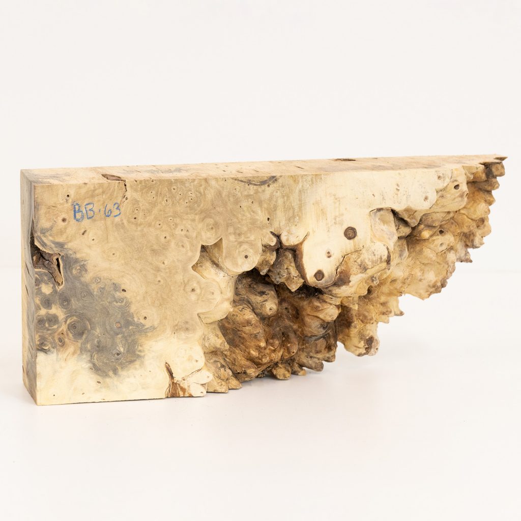 Buckeye Burl piece with visible live edge from William Wood-Write Ltd against white background