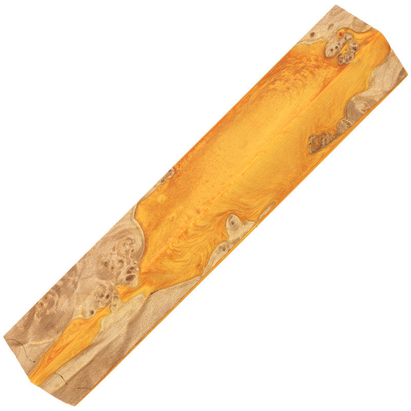 fusion # 22 Yukon gold pen blank from William Wood-Write Ltd, made with yellow acrylic and live edge maple burl wood