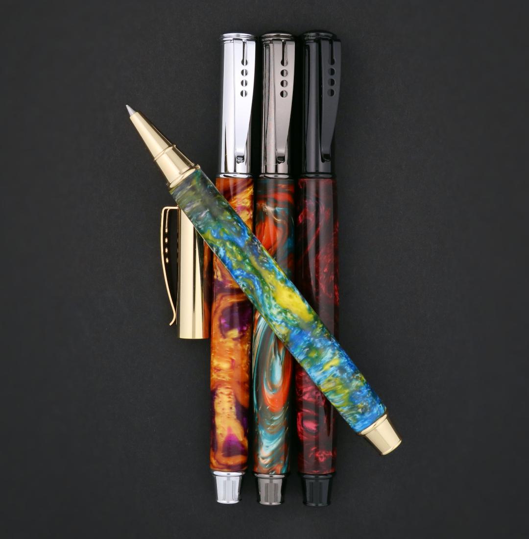 Snap Cap Rollerball pen kits from William Wood-Write Ltd made with acrylic and stabilized wood pen blanks