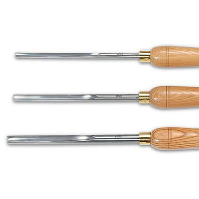 Set of 3 High speed steel bowl gouges from william wood-write ltd - contains one each of 3/8, 1/2 and 5/8 bowl gouges for woodworking.