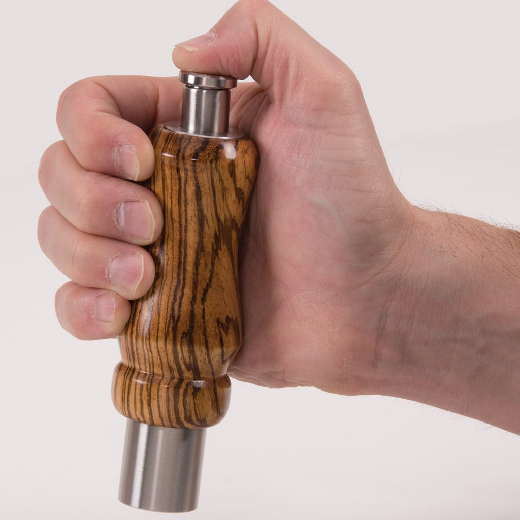 Stainless Steel Handy One-Handed Peppermill project kit made with Bocote from William Wood-Write Ltd.