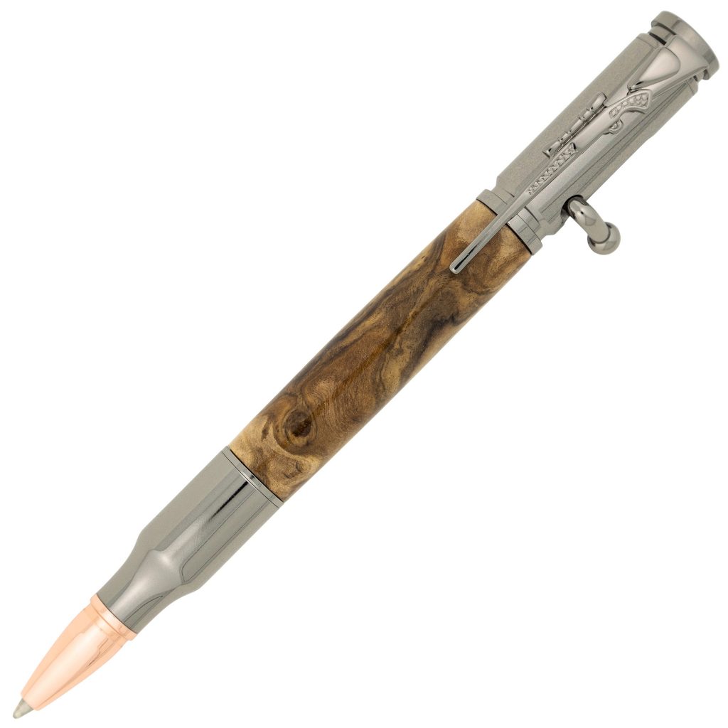 Gun Metal Bolt Action Pen Kit made with buckeye burl pen blank from William Wood-Write Ltd.