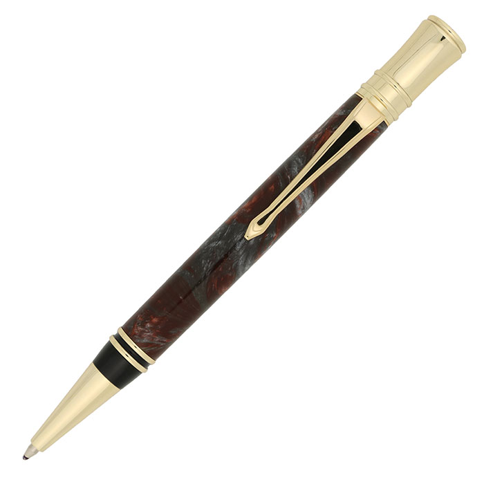 Corporate Ballpoint Twist pen kit in Gold made with Lava Lamp Silver Oak pen blank from William Wood-Write Ltd.
