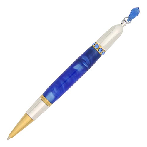 Diva ballpoint twist pen kit in Chrome made with Blue Macaw acrylic pen blank from William Wood-Write Ltd.