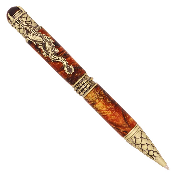 Dragon Twist Ballpoint twist pen kit in Antique Brass made with Lava Lamp Tiger's Eye pen blank from William Wood-Write Ltd.