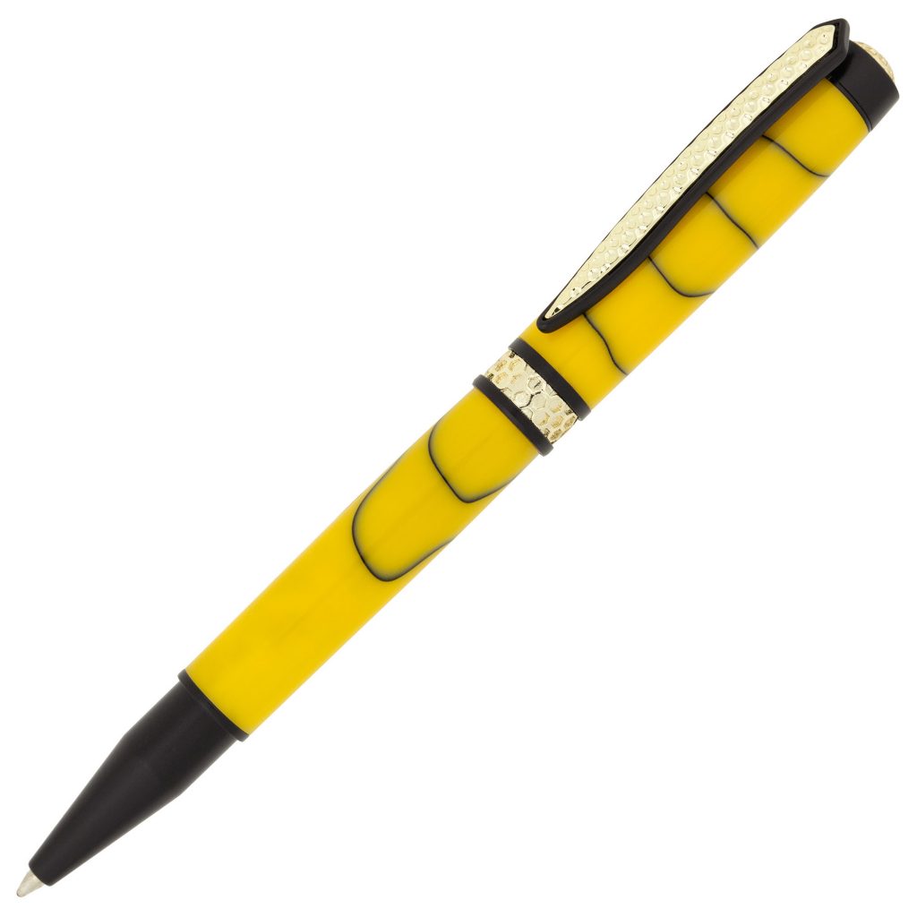 Honeycomb Ballpoint twist pen kit in Gold and Black plating made with Bumble Bee acrylic pen blank from William Wood-Write Ltd.