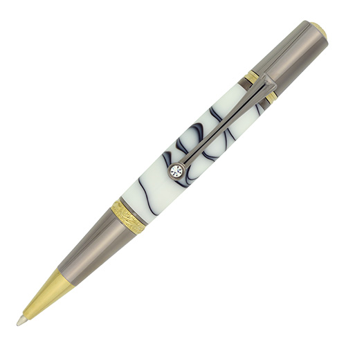 Majestic Squire ballpoint twist pen kit in gold and chrome plating made with Calligraphy acrylic pen blank from William Wood-Write Ltd.