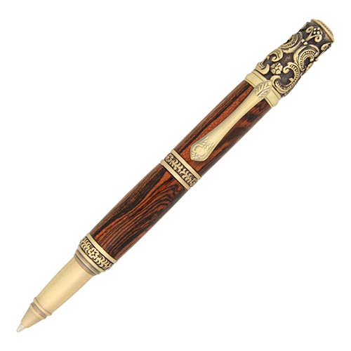 Antique Brass victorian ballpoint twist pen kit made with bocote exotic wood pen blank from William Wood-Write Ltd.