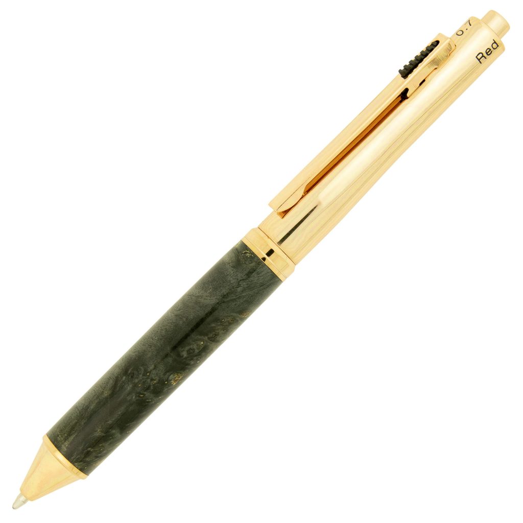4-in-1 Multifunction Pen and Pencil Kit in Gold made with stabilized exotic box elder burl wood blank dyed black from William Wood-Write Ltd.