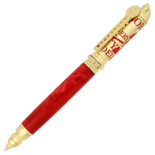 Brass and Red Firefighter ballpoint click pen made with red shimmer acrylic acetate pen blank from William Wood-Write Ltd.