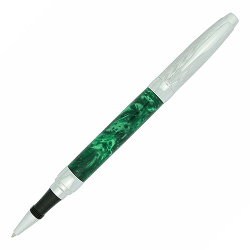 Etched chrome Presimo rollerball pen kit made with mono swirl avocado pen blank from William Wood-Write Ltd.